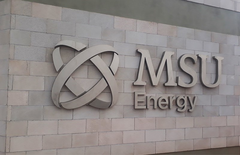 Logo corpóreo MSU Energy cortado por láser